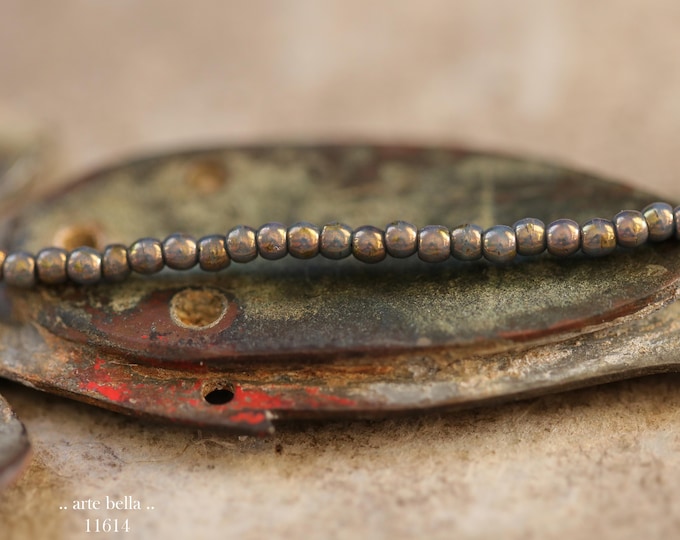 New .. BRONZED TEAL TIDBITS .. 100 Tiny Premium Czech Glass Luster Round Druk Beads 2mm (11614-st) .. jewelry supplies