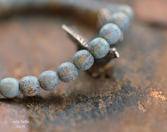 back in stock .. BLUE TOASTED ALMONDS .. 30 Premium Picasso Czech Etched Glass Druk Beads 6mm (6976-st) .. jewelry making supplies