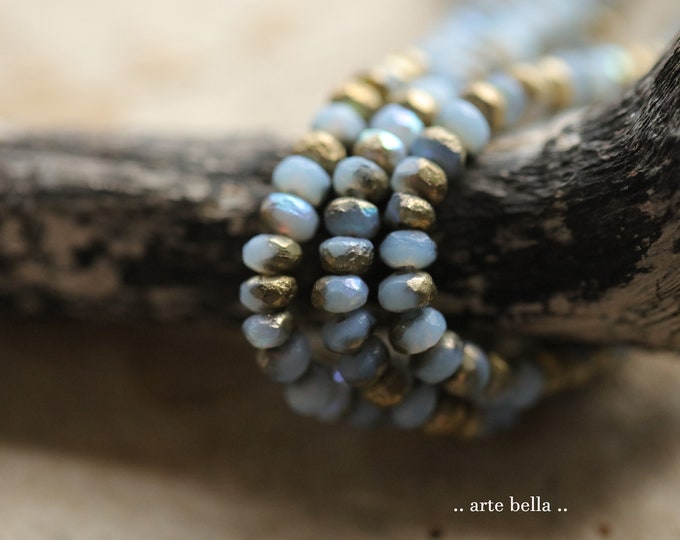 MYSTIC GOLD PERIWINKLE Bebes .. 50 Etched Premium Czech Glass Faceted Rondelle Beads 3x2mm (9668-st) .. jewelry supplies