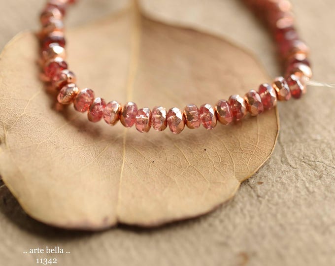 New .. COPPERED PINK BITS .. 50 Czech Glass Faceted Rondelle Beads 2.5x4mm (11342-st) .. jewelry making supplies