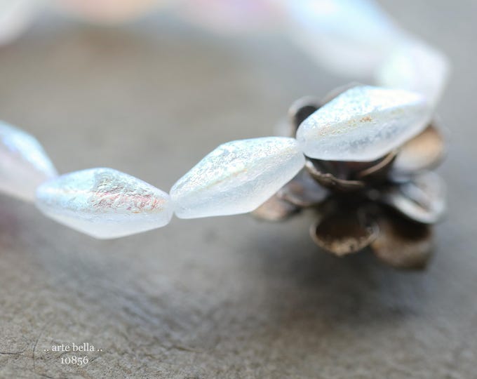 premium glass beads .. MYSTIC FAIRY RHOMBUS No. 2 .. 10 Etched Czech Glass Rhombus Beads 14x7mm (10856-st) .. jewelry supplies