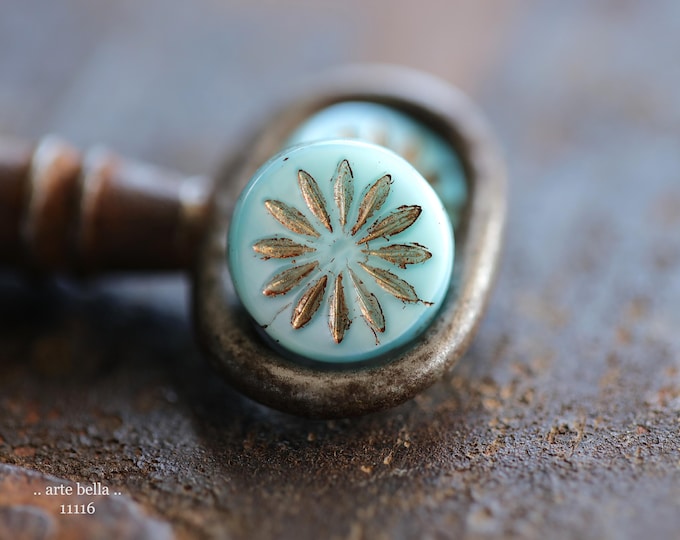 premium glass beads .. BRONZE SKY ASTERS .. New 6 Czech Glass Aster Flower Coin Beads 12mm (11116-6) .. jewelry making supplies