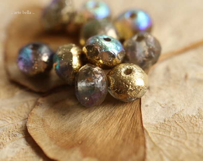 MYSTIC GOLD No. 1 .. 25 Premium Etched Czech Glass Faceted Rondelle Beads 8x6mm (9069-st) .. jewelry supplies