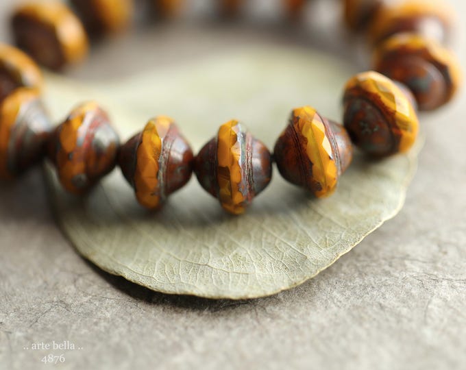 EARTHY ORANGE BLISS .. 15 Premium Picasso Czech Glass Saturn Beads 8x10mm (4876-st) .. jewelry supplies