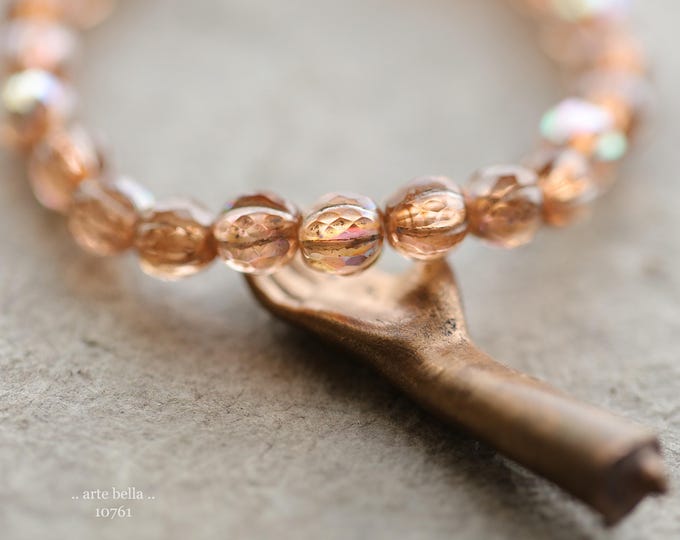 MYSTIC PEACH GLITZ 6mm .. 25 Premium Czech Glass Faceted Melon Beads (10761-st) .. jewelry supplies