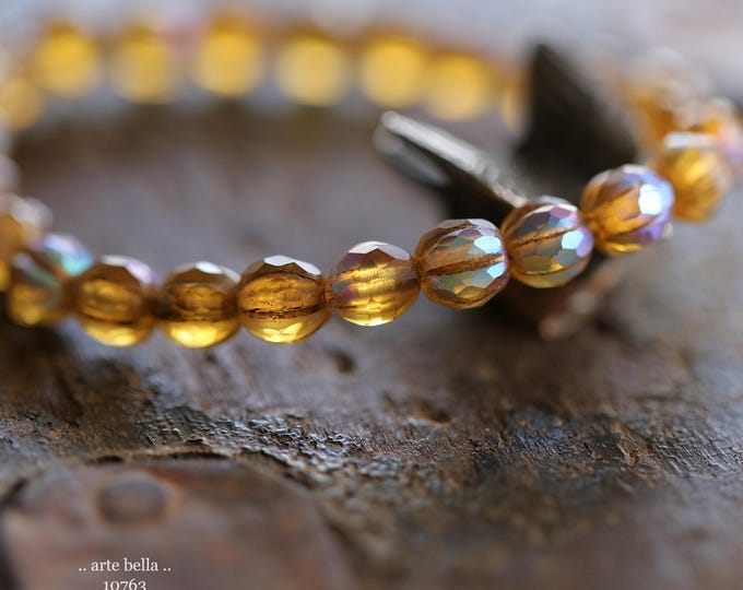 MYSTIC WHISKEY GLITZ 6mm .. New 25 Premium Matte Czech Glass Faceted Melon Beads (10763-st) .. jewelry supplies