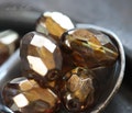 BRONZE PLUM OLIVES .. 10 Premium Metallic Luster Picasso Czech Glass Faceted Oval Beads 11x8mm (3259-10) .. jewelry supplies