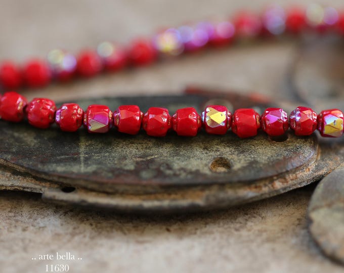 New .. MYSTIC SCARLET BEBE Cathedrals .. 40 Premium Czech Glass Faceted Cathedral Beads 4mm (11630-st) .. jewelry  supplies