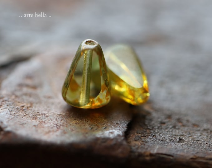 OLIVE PICASSO SLABS .. 16 Premium Picasso Czech Glass Nugget Beads 10x8mm (9247-16) .. jewelry supplies