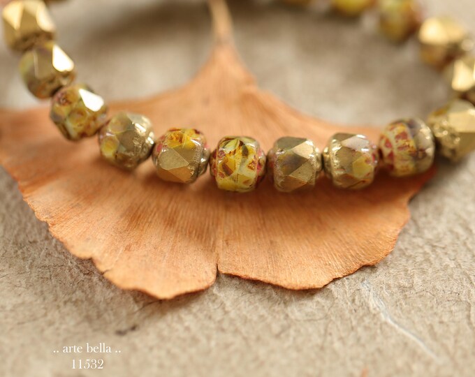 New .. GOLDEN DESERT CATHEDRALS .. 20 Picasso Czech Glass Faceted Cathedral Beads 6mm (11532-st) .. jewelry supplies