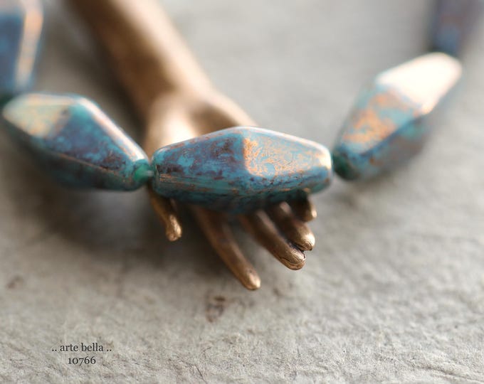BRONZED PLUM TEAL Rhombus .. New 10 Premium Czech Glass Rhombus Beads 7x14mm (10766-st) .. jewelry supplies
