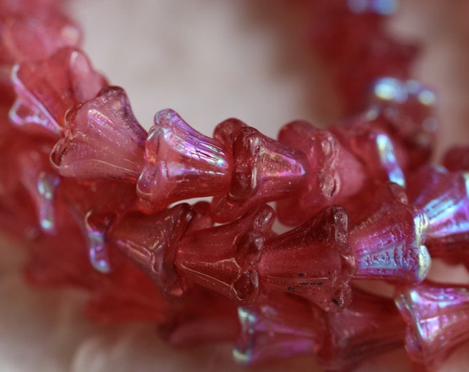 back in stock .. AURORA ROSEWOOD BELLS .. 30 Premium Czech Glass Baby Bell Flower Bead 5x6mm (7380-st) .. jewelry supplies