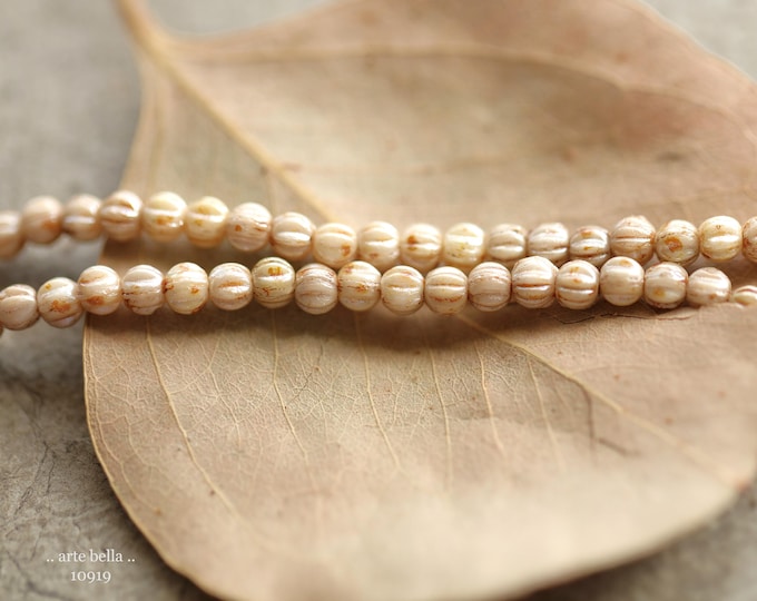 EARTHY LATTE MINI Melons .. New 100 Premium Luster Picasso Czech Glass Melon Beads 3mm (10919-st) .. jewelry supplies