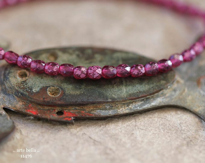 New .. BOYSENBERRY TOTS .. 50 Rustic Czech Glass Faceted Round Beads 4mm (11476-st) .. jewelry supplies