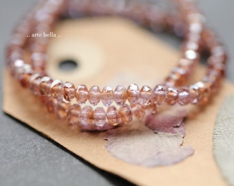 LILAC PEACH BEBES .. 50 Premium Czech Glass Faceted Rondelle Beads 4x2mm (9837-st)