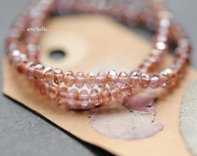 back in stock .. LILAC PEACH BEBES .. 50 Premium Czech Glass Faceted Rondelle Beads 4x2mm (9837-st) .. jewelry supplies