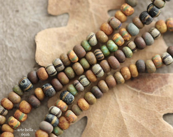 back in stock .. AGED DESERT SEEDS .. 20" Premium Matte Picasso Aged Stripe Czech Glass Seed Bead Mix Size 6/0 3x4mm (6916-st)