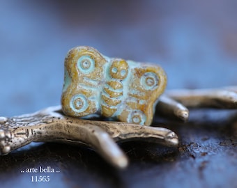 New .. BLUE HONEY BEBE Flutters .. 12 Picasso Czech Glass Butterfly Bead Mix 8x11mm (11565-st) .. jewelry supplies