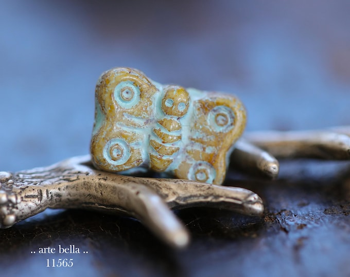 New .. BLUE HONEY BEBE Flutters .. 12 Picasso Czech Glass Butterfly Bead Mix 8x11mm (11565-st) .. jewelry supplies