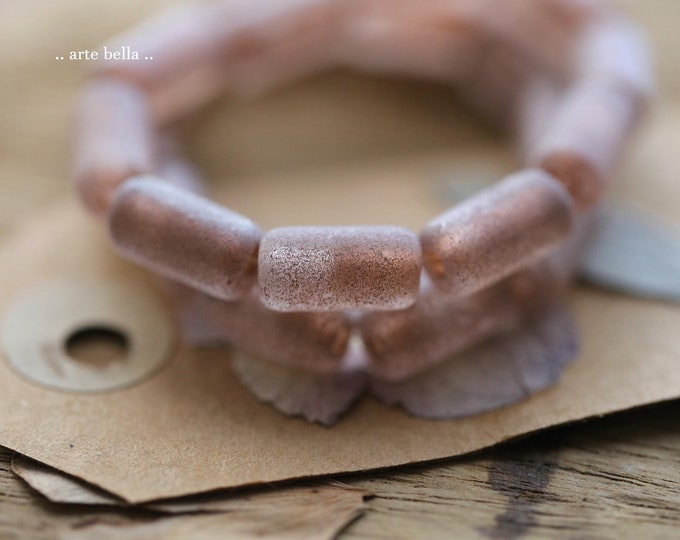 RUSTIC BLUSHING TUBES .. 10 Premium Etched Czech Glass Tube Beads 14x7mm (9622-st) .. jewelry supplies