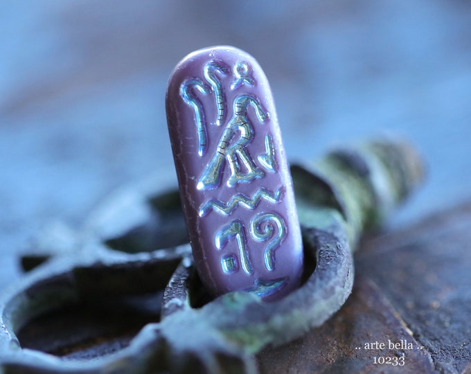 MYSTIC LAVENDER EGYPTIAN Cartouche .. New 6 Premium Matte Czech Glass Tablet Beads 25x10mm (10233-st)