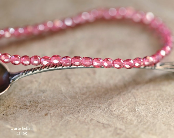 New .. SILVERED FUCHSIA BITS .. 50 Premium Czech Glass Faceted Round Beads 3mm (11469-st) .. jewelry supplies