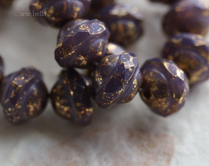 GOLDEN GRAPE BLISS .. 10 Premium Picasso Czech Glass Saturn Beads 8x10mm (6426-10) .. jewelry supplies