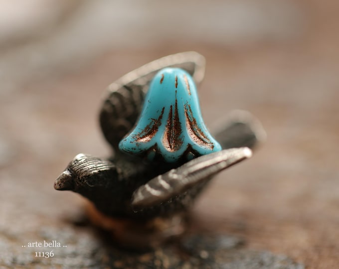 premium glass beads .. BRONZE CERULEAN LILIES No. 2 .. New 10 Czech Glass Lily Flower Beads 9x10mm (11136-10) .. jewelry supplies