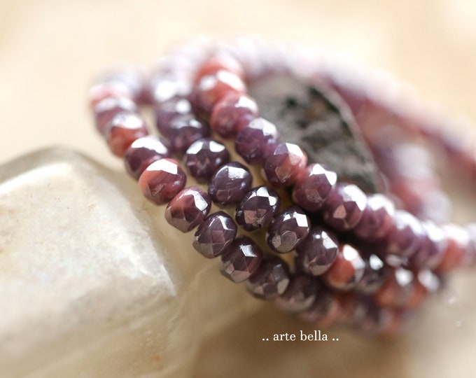 SILVERED SALVIA BABIES .. 30 Premium Picasso Czech Glass Faceted Rondelle Beads 5x3mm (9758-st) .. jewelry supplies