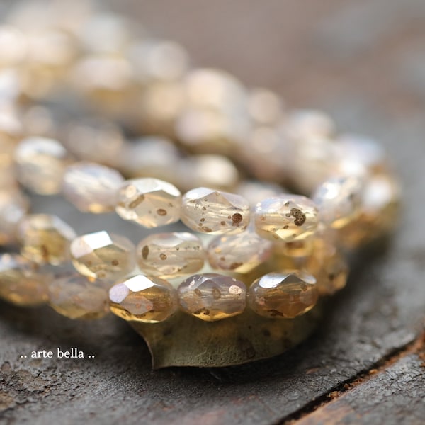 METALLIC MOONS GLOW Olives .. 20 Premium Metallic Luster Czech Glass Faceted Oval Beads 7x5mm (9745-st)