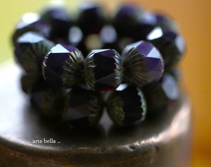 EARTHY GRAPE CHUBS .. 10 Premium Picasso Czech Glass Faceted Cruller Beads 10x10mm (9740-st)