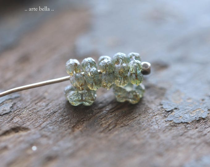 premium glass beads .. BLUE HONEY VINCA .. 50 Etched Picasso Czech Glass Flower Spacer Beads 5mm (9171-st) .. jewelry supplies