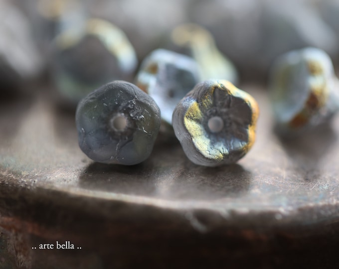 SILVERED MYSTIC BLOOMS .. 20 Premium Picasso Czech Glass Etched Bell Flower Beads 5x7mm (6625-20)