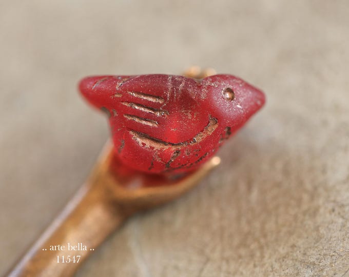 New .. CARDINAL CHIRPS .. 6 Premium Matte Czech Glass Bird Beads 11x22mm (11547-st) .. jewelry supplies