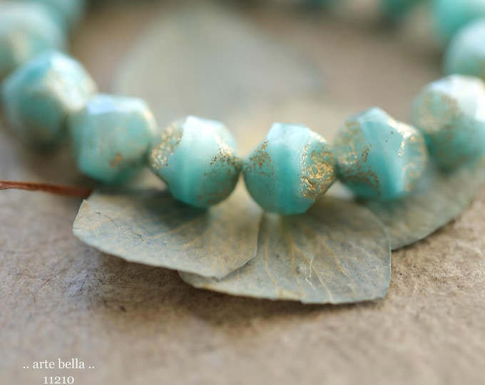 GOLDEN LARIMAR NUGGETS .. New 15 Premium Etched Czech Glass Baroque Central Cut Beads 9mm (11210-st) .. jewelry making supplies