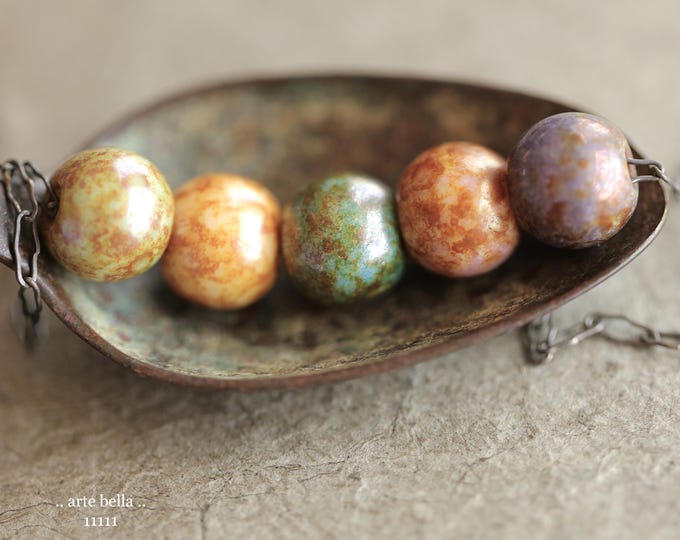 premium glass beads .. MEADOW MIX No. 1 .. New 10 Picasso Czech Glass Large Hole Round Beads 9x10mm (11111-st) .. jewelry supplies