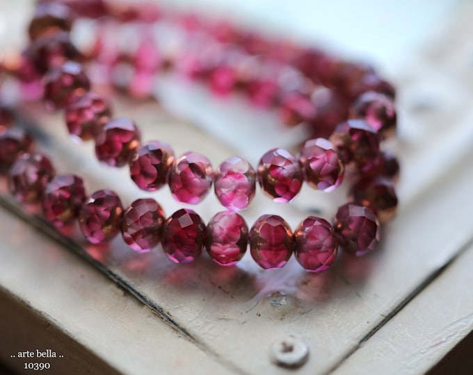 COPPERED SANGRIA PEBBLES .. New 25 Premium Matte Czech Glass Faceted Rondelle Beads 5x7mm (10390-st)