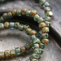 BEACHY AQUA SEEDS .. 50 Premium Picasso Czech Glass Tri-Cut Seed Bead Size 6/0 (5432-st) .. jewelry supplies