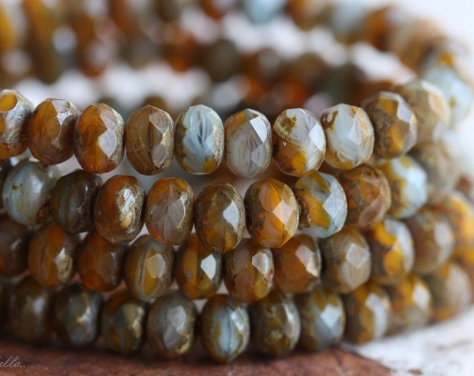 back in stock .. BUTTERNUT SKIES .. 30 Premium Picasso Czech Glass Faceted Rondelle Beads 3x5mm (B24-st) .. jewelry supplies