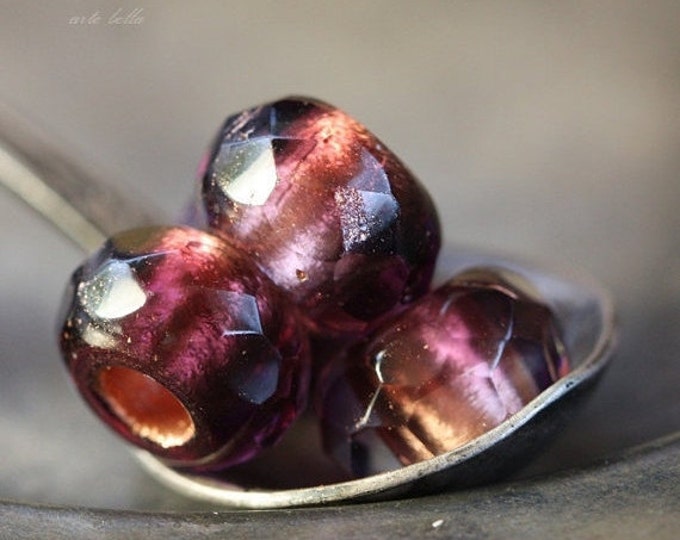 RUSTIC BERRY WINE .. 6 Premium Czech Glass Large Hole Roller Beads 8x12mm (4116-6)