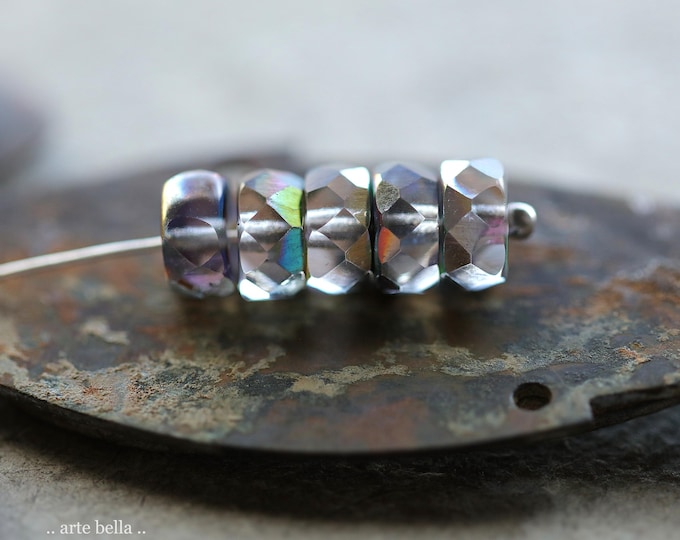 MYSTIC SILVERED WHEELS .. 15 Premium Czech Glass Faceted Heishi Rondelle Bead 4x8mm (10783-st) .. jewelry supplies