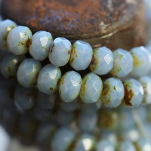 premium glass beads .. PERIWINKLE MIST .. 30 Picasso Czech Rondelle Glass Beads 3x5mm (B36-st) .. jewelry supplies