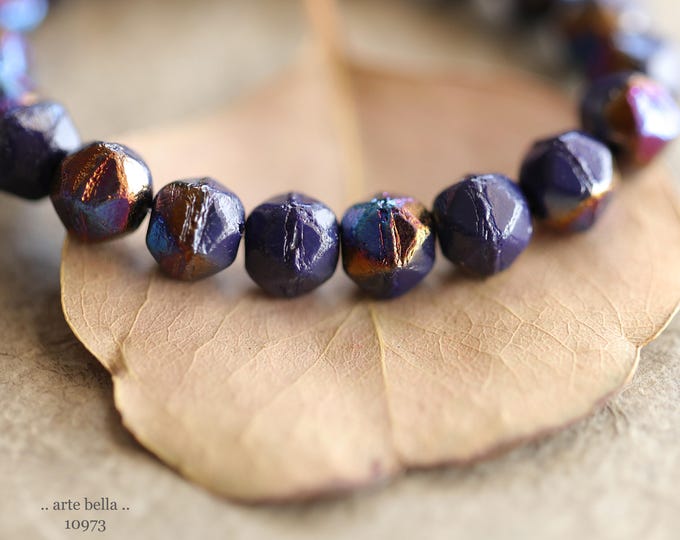 MYSTIC VIOLET POPS .. New 20 Premium Etched Czech Glass English Cut Beads 8mm (10973-st) .. jewelry supplies