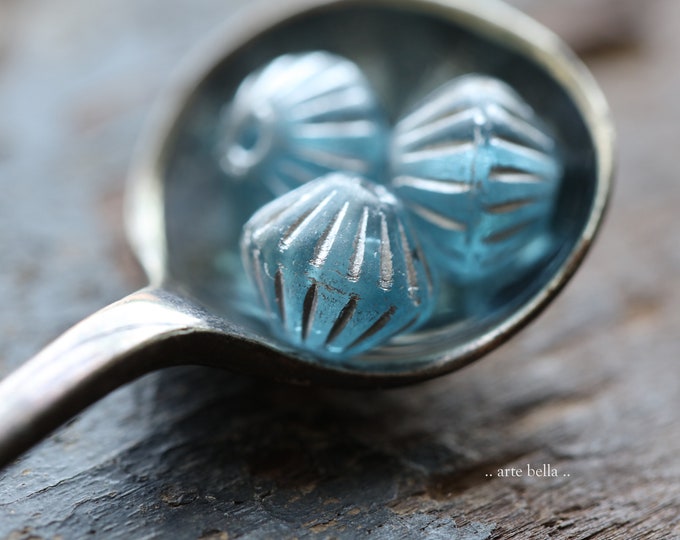 back in stock .. SILVERED SKY TUTUS .. 15 Premium Matte Czech Glass Large Hole Fluted Bicone Beads 9mm (9100-st) .. jewelry supplies