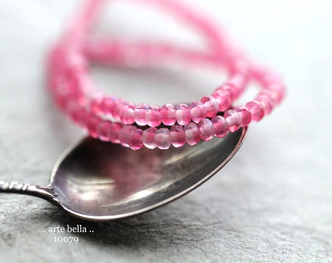 PINK BITS .. 50 Premium Matte Czech Glass Gem Cut Micro Faceted Rondelle Beads 3x2mm (10079-st)