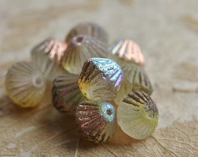 back in stock .. MYSTIC COPPER TUTUS .. 15 Premium Etched Czech Glass Fluted Bicone Beads 11mm (8806-st) .. jewelry supplies