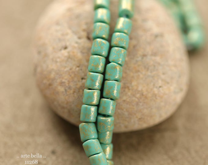 New .. GOLDEN TURQUOISE TUBES .. 20" Premium Czech Glass Metallic Tube Bead Mix 4mm (11268-st) .. jewelry making supplies