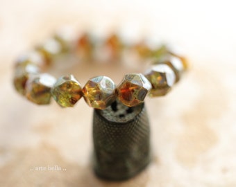 EARTHY FOREST NUGGETS .. 15 Premium Picasso Czech Glass Baroque Central Cut Beads 9mm (9467-st)