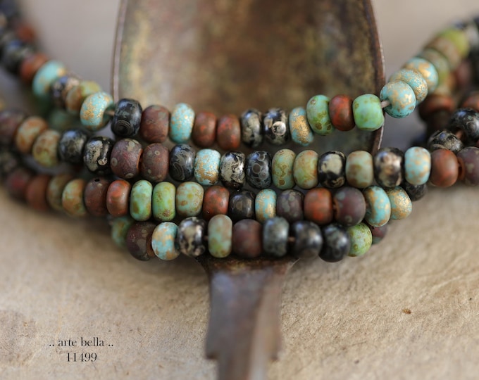 New .. MATTE TWILIGHT SEEDS .. 20" Strand Premium Metallic Picasso Czech Glass Aged Seed Bead Mix Size 6/0 4x3mm (11499-st)