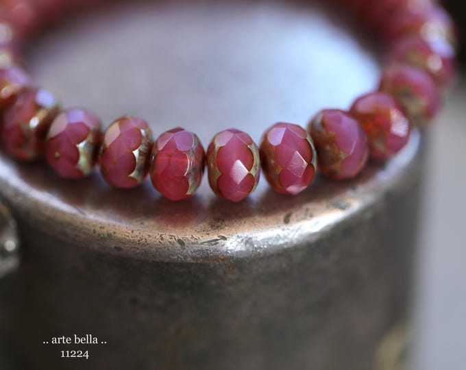 NEW .. JUICED RASPBERRIES .. 25 Premium Picasso Czech Glass Faceted Rondelle Beads 6x9mm (11224-st) .. jewelry making supplies